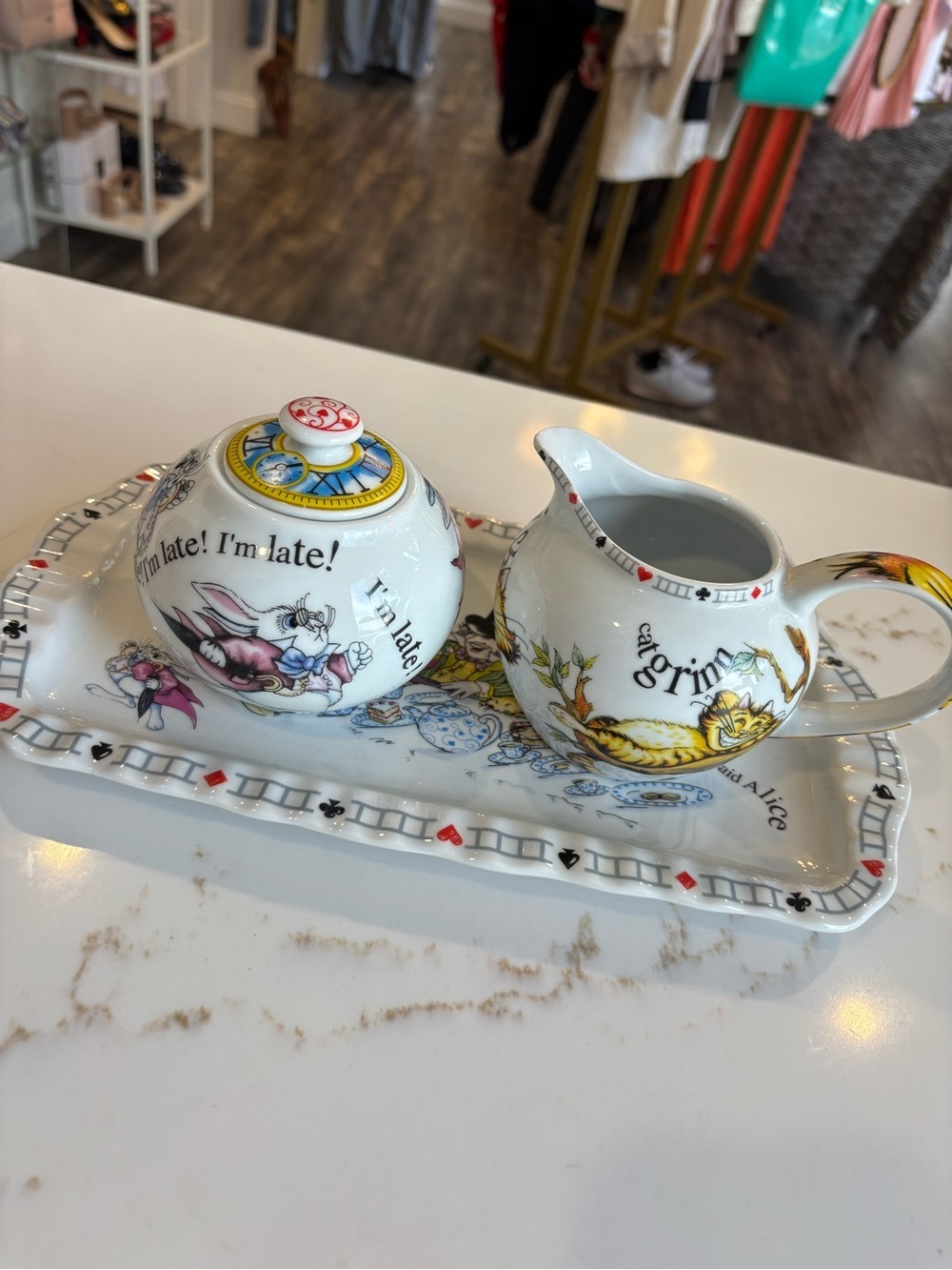 Alice in wonderland Disney Illustration Ceramic Dish - White with Blue Accent